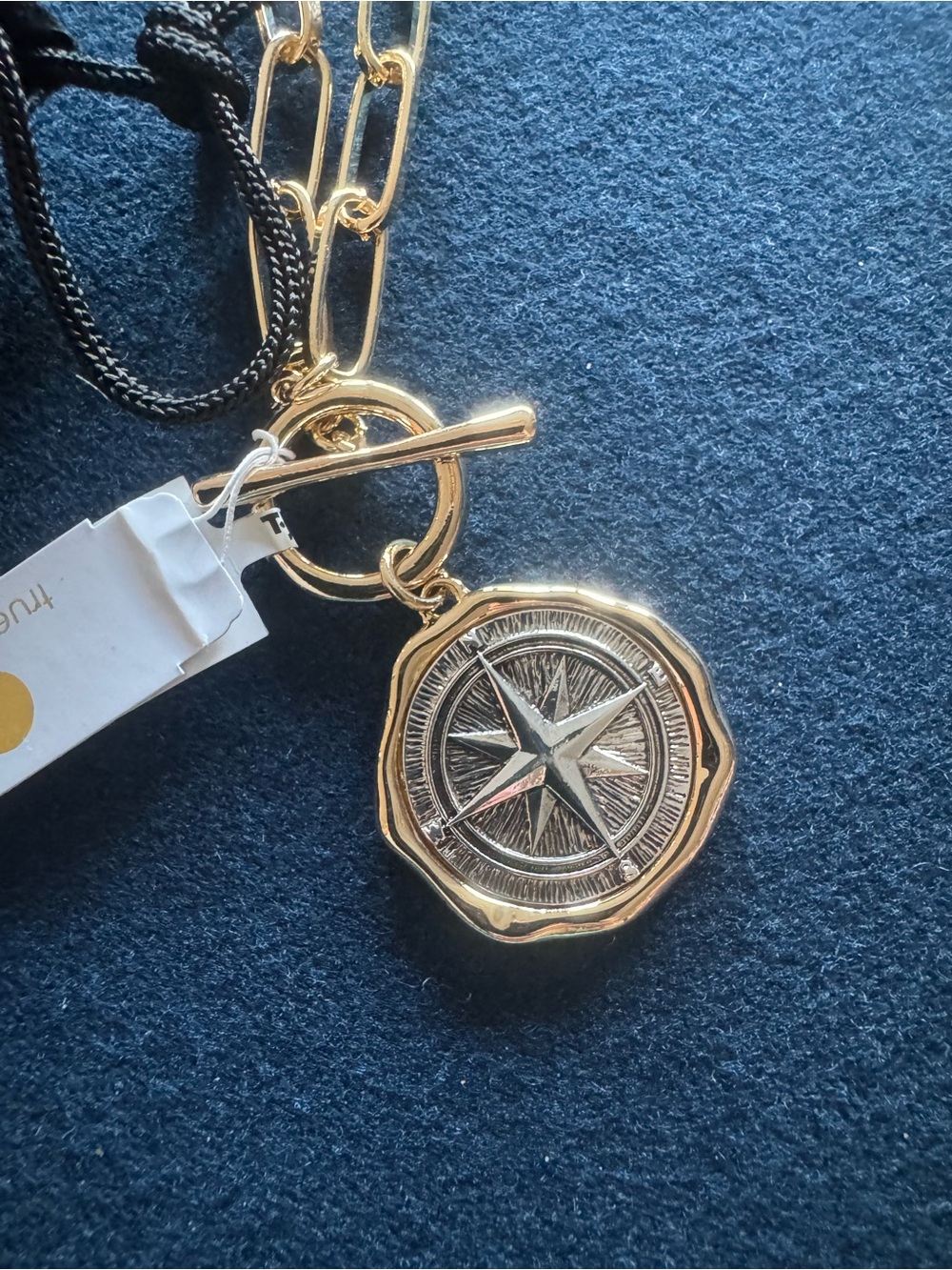 Gold & silver reversible Compass Star Pendant Necklace- gorgeous 2 tone style